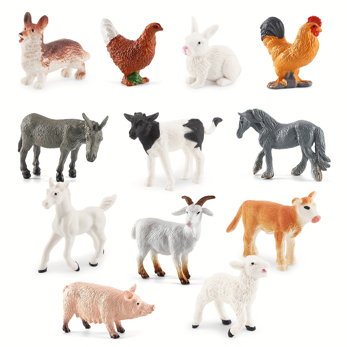 Conjunto de animales de granja en miniatura para niños de 3 a 8 años, de PVC, realista, multicolor