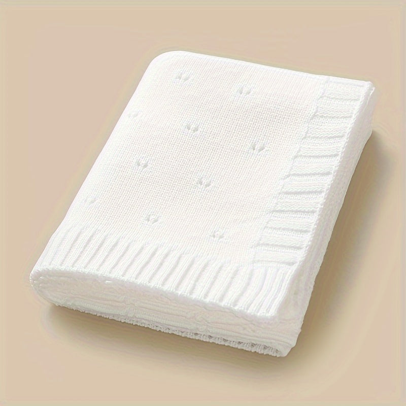 Unisex Breathable Knit Fabric Geometric Pattern Blanket for Home and Travel in White Grey Pink Blue