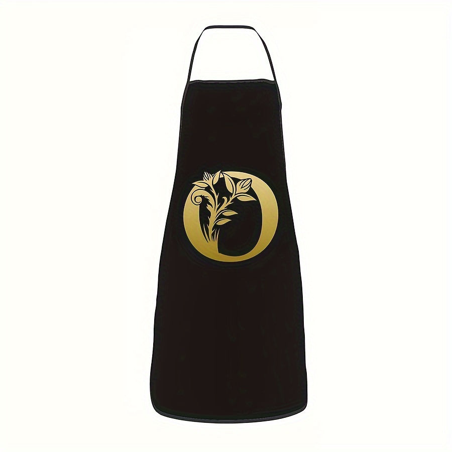 Golden Letter Printed Oil-Proof Kitchen Apron for Home Cooking