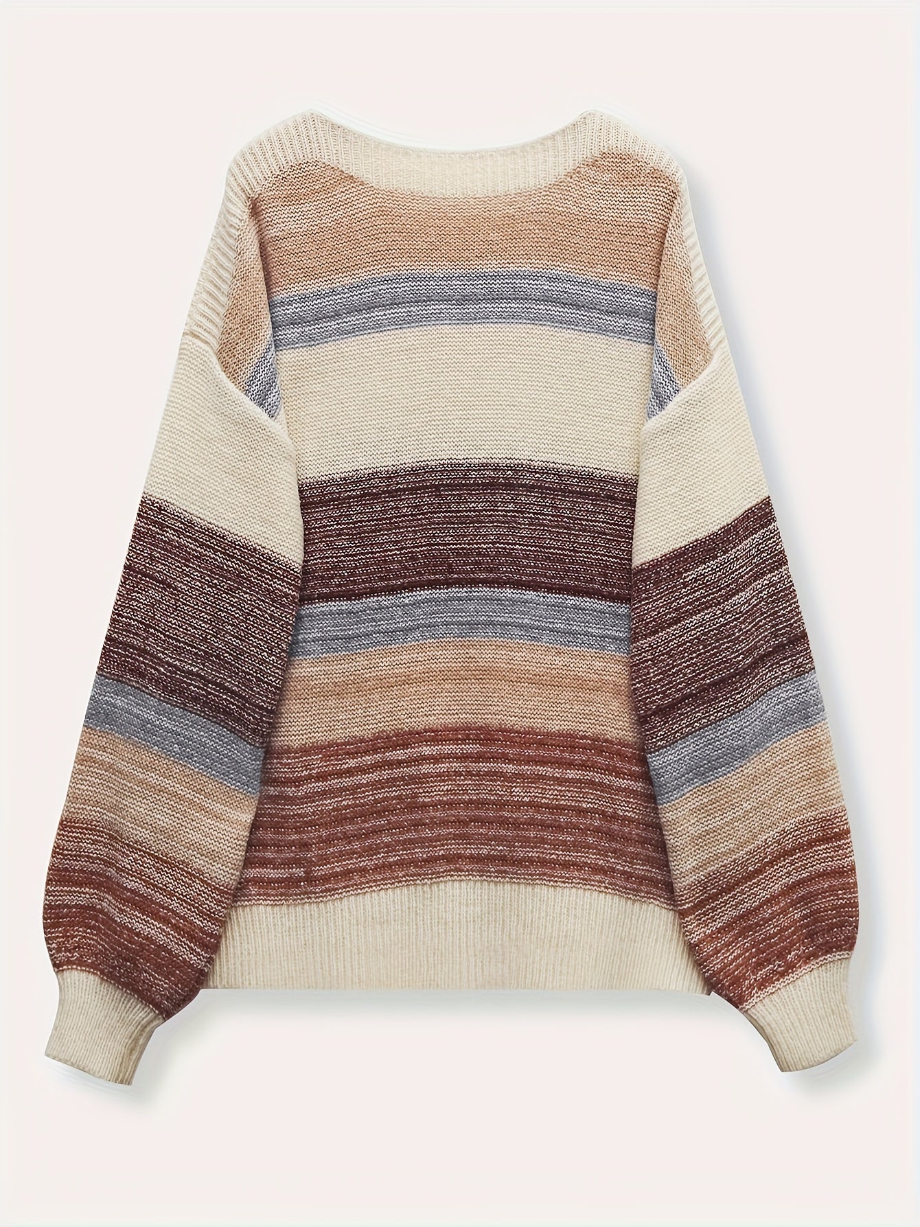 Plus Size Color Block Striped Crew Neck Sweater for Women Long Sleeve Fall Winter