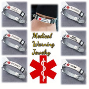 Adult Stainless Steel Medical Alert Bracelet Adjustable with Red Caduceus
