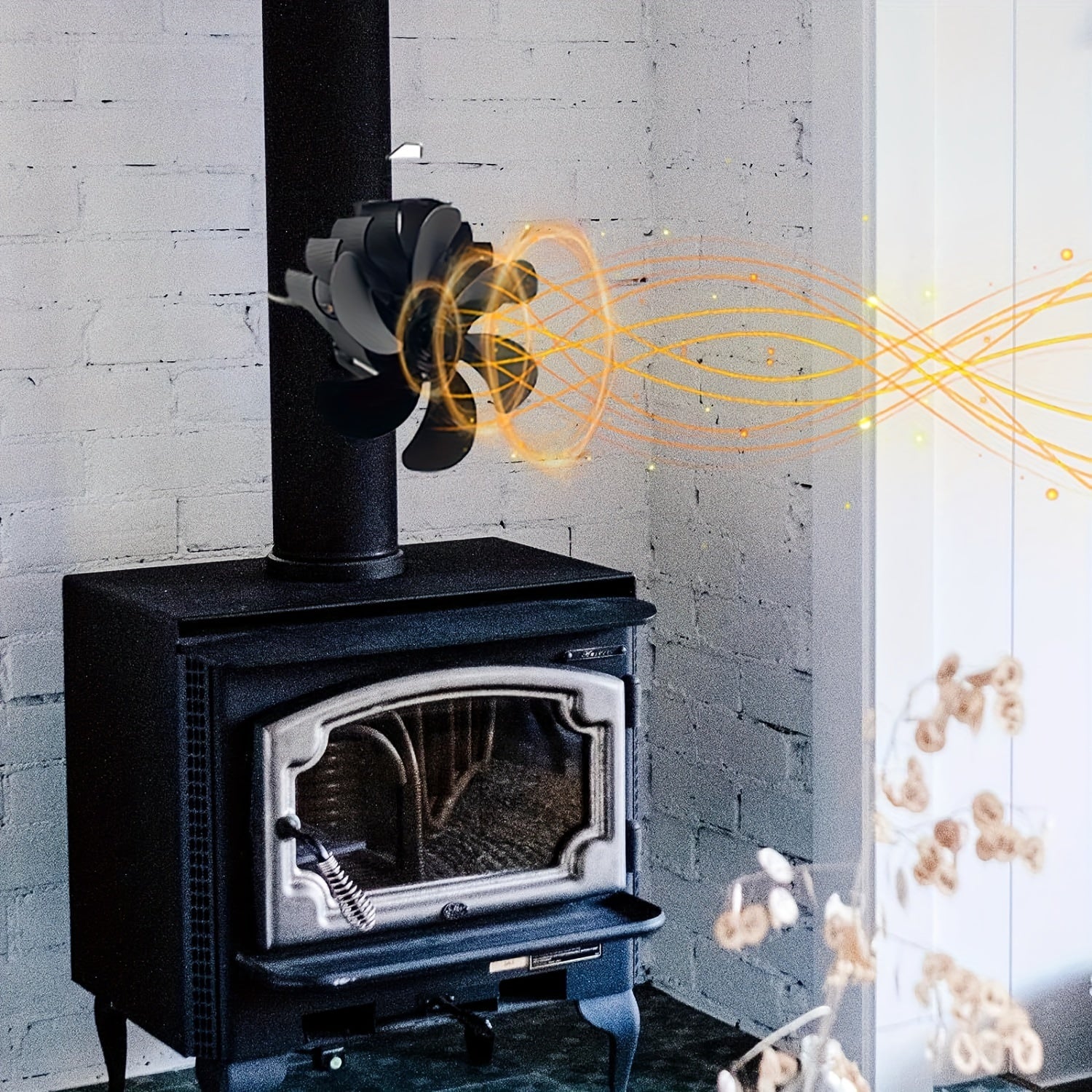 Wood Stove Chimney Fan Heat Powered Flue Pipe Fireplace Fan with 6 Blades for Winter Heating