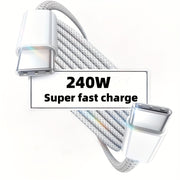 240W USB-C Charging Cable Nylon Tinned Copper Fast Data Transfer Compatible with iPhone Samsung MacBook Dell