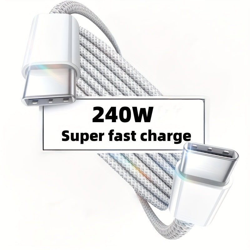 240W USB-C Charging Cable Nylon Tinned Copper Fast Data Transfer Compatible with iPhone Samsung MacBook Dell