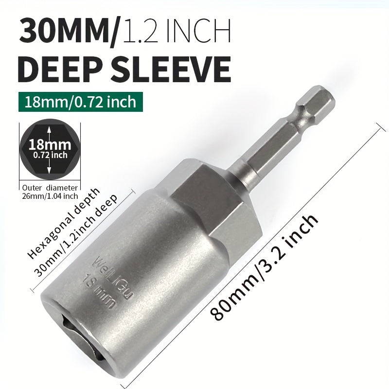 Juego de llaves de vaso profundo de 30mm, acero de vanadio cromado, llave hexagonal extendida, no magnética