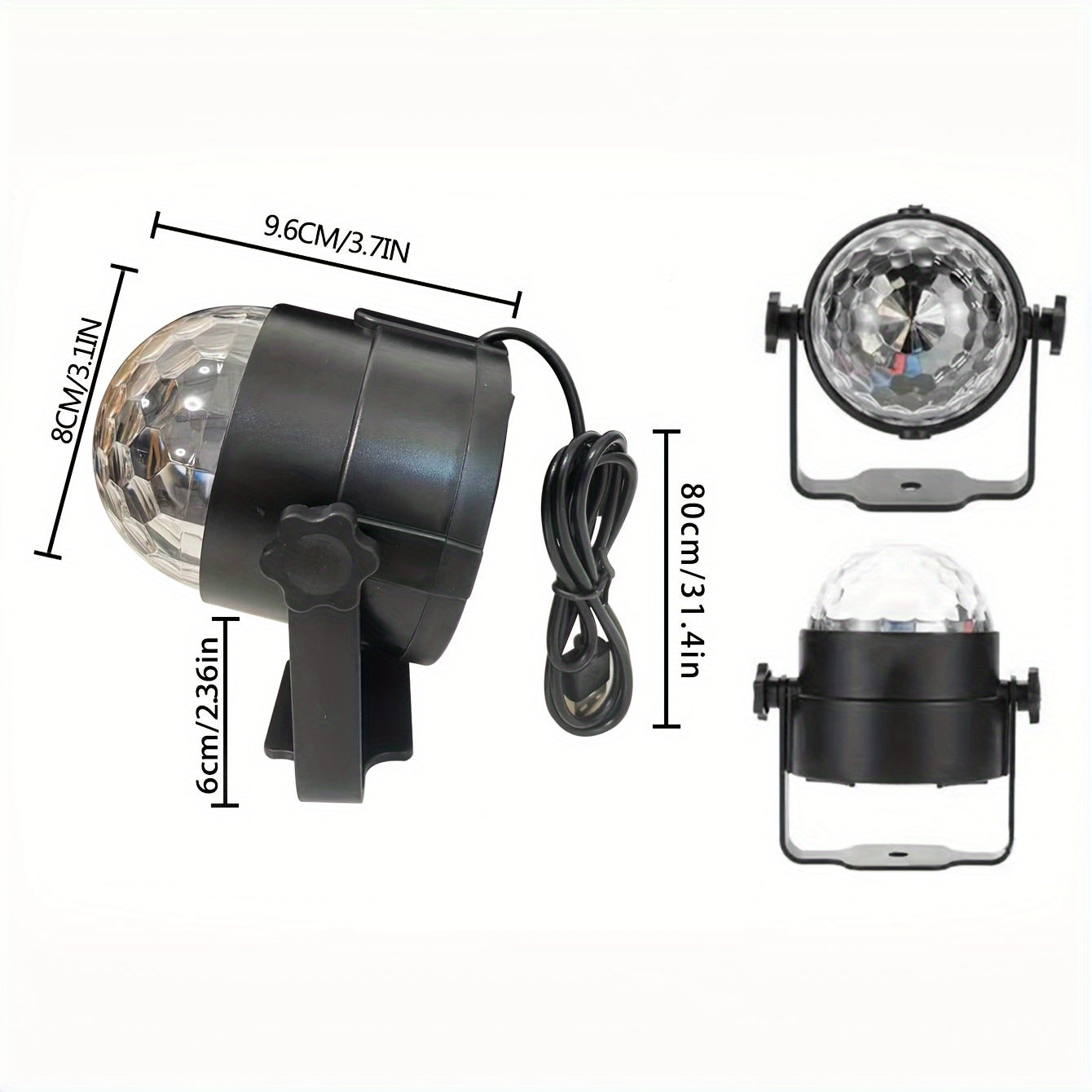 USB quvvatlangan diskoteka to'pi lampasi RGB LED chiroqlari va musiqa ritmi nazorati bilan. Polished finish countertop sehrli to'p ichki DJ yoritish uchun turli xonalar turida chaqnash uchun. Plastikdan tayyorlangan, masofadan boshqarish pulti yo'q.