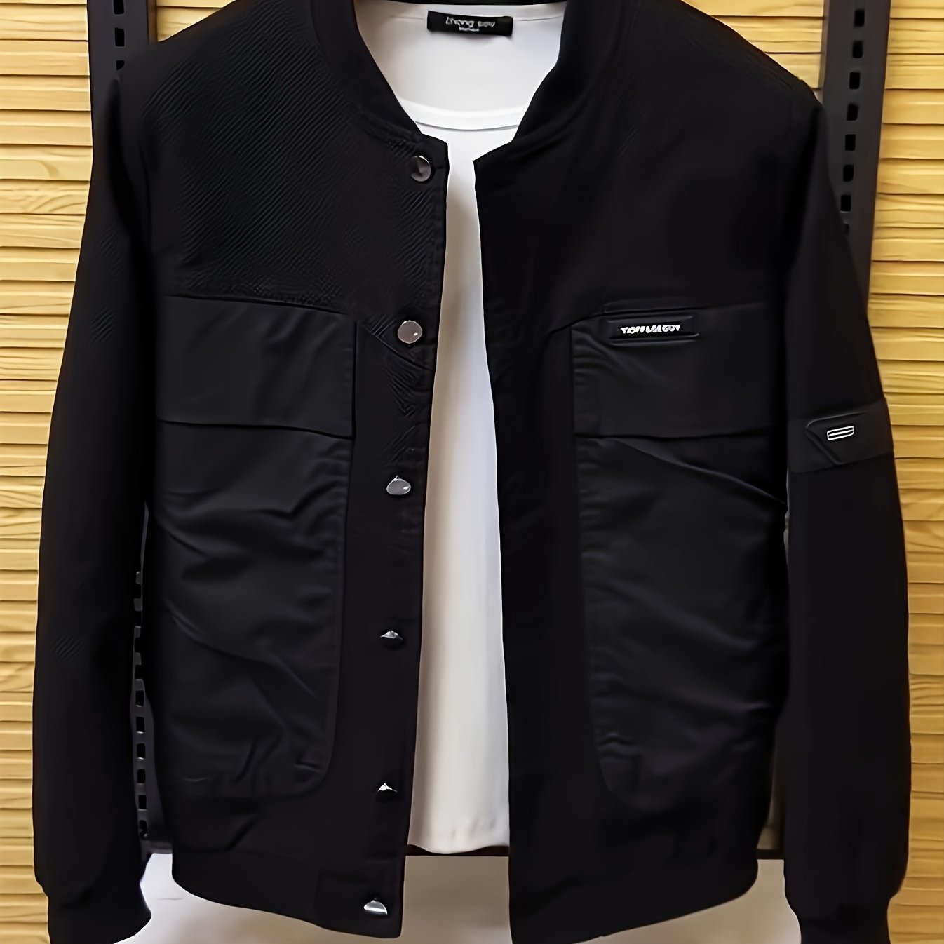 Chaqueta cortaviento casual para hombre de color sólido con cuello de béisbol y bolsillos para primavera y otoño al aire libre