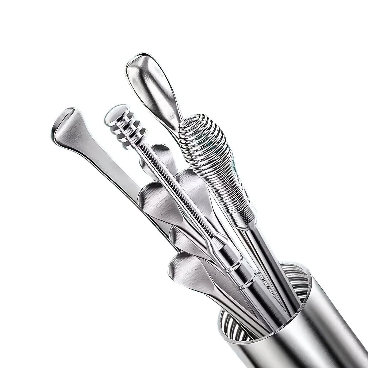 Stainless Steel Ear Cleaning Kit with Rotating Stick and Storage Bag for Home Travel
