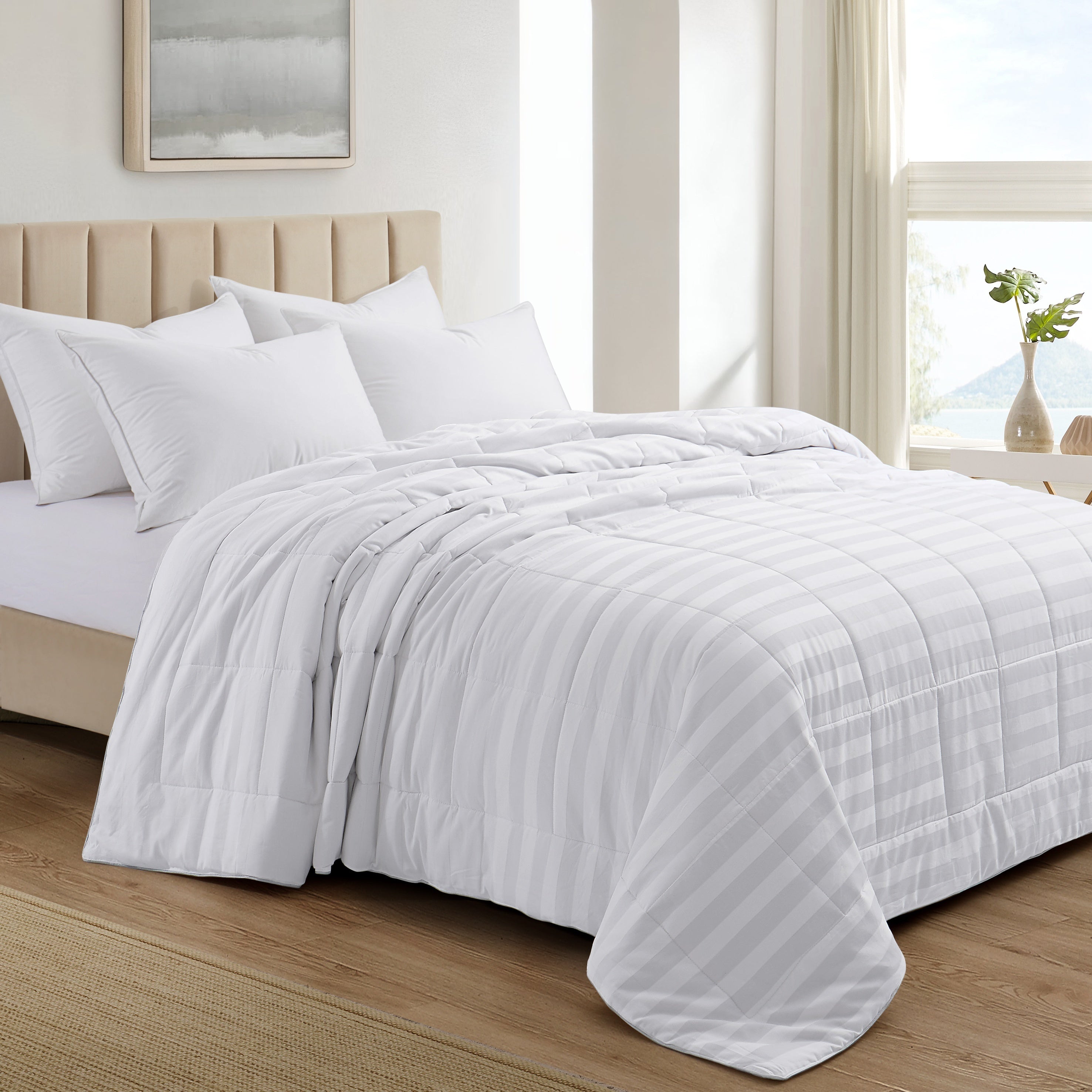 30mm Silk Quilt with Egyptian Cotton Shell Duvet Cover All-Season Stripes Satin