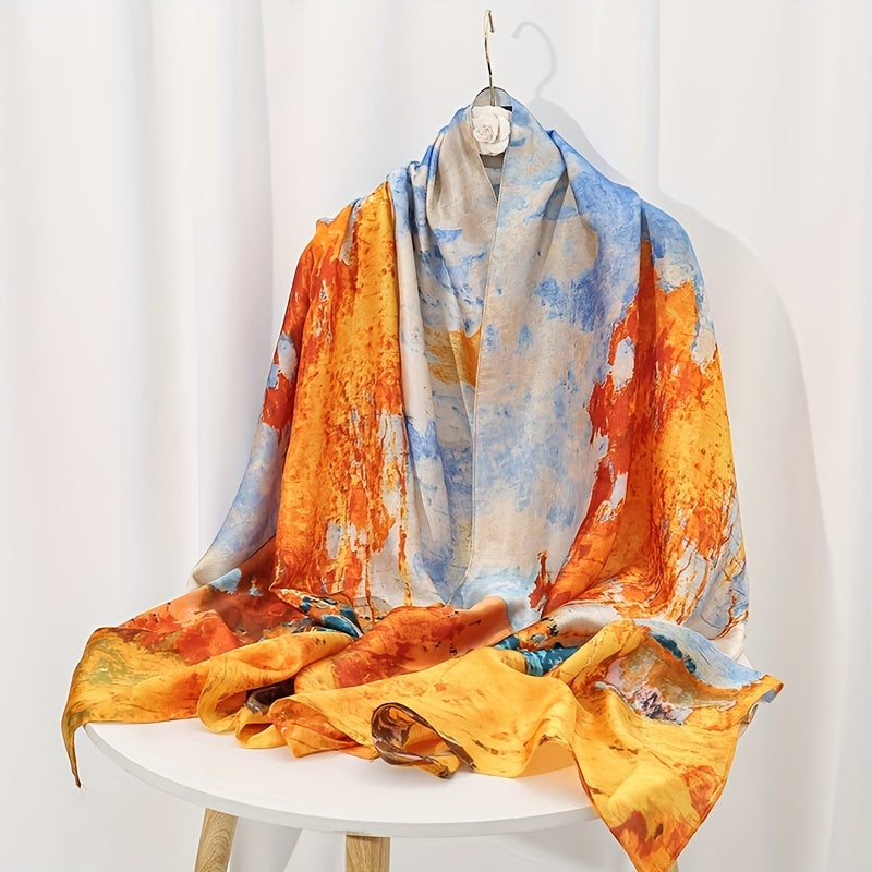 Unisex Shawl Scarf with Printed Landscape Design UV Protection Perfect Gift
