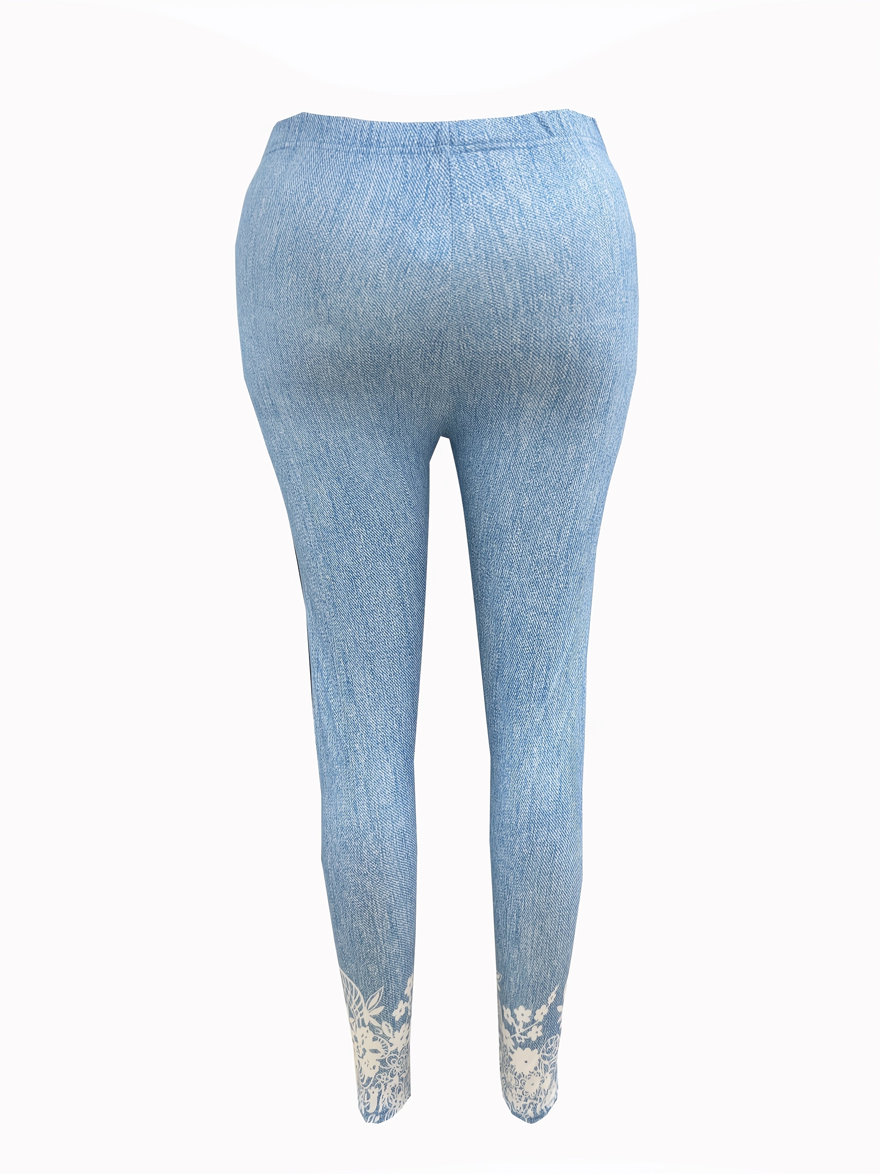 Women's Plus Size Faux Denim Skinny Leggings Geometric Print All-Season