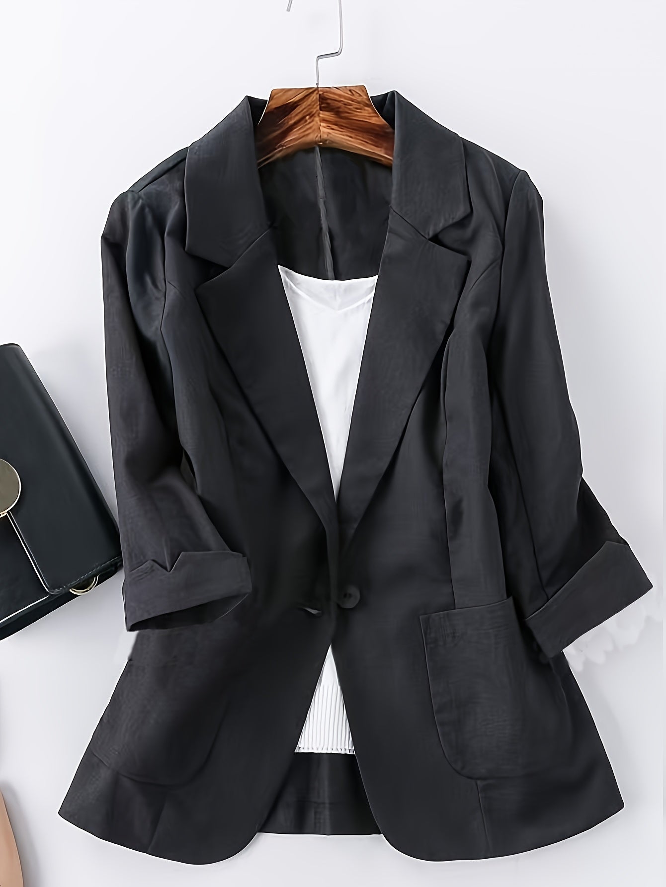 Plus Size Women's Rayon Linen Blazer Slim-Fit Black Business Coat