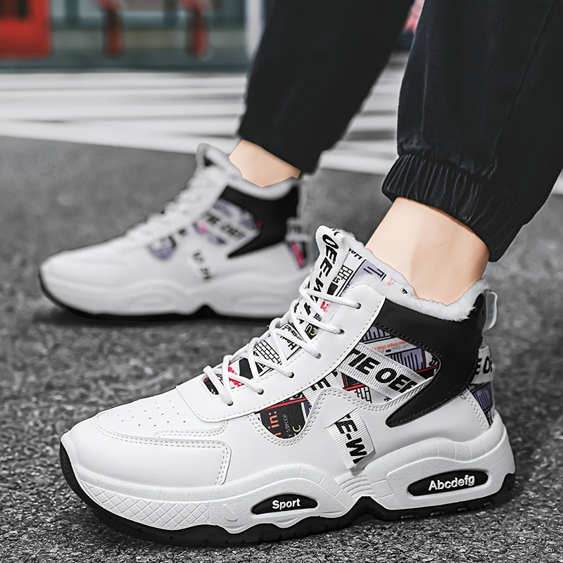 Men's Winter High Top Sneakers Fleece Lined Non-Slip Rubber Sole Casual Outdoor