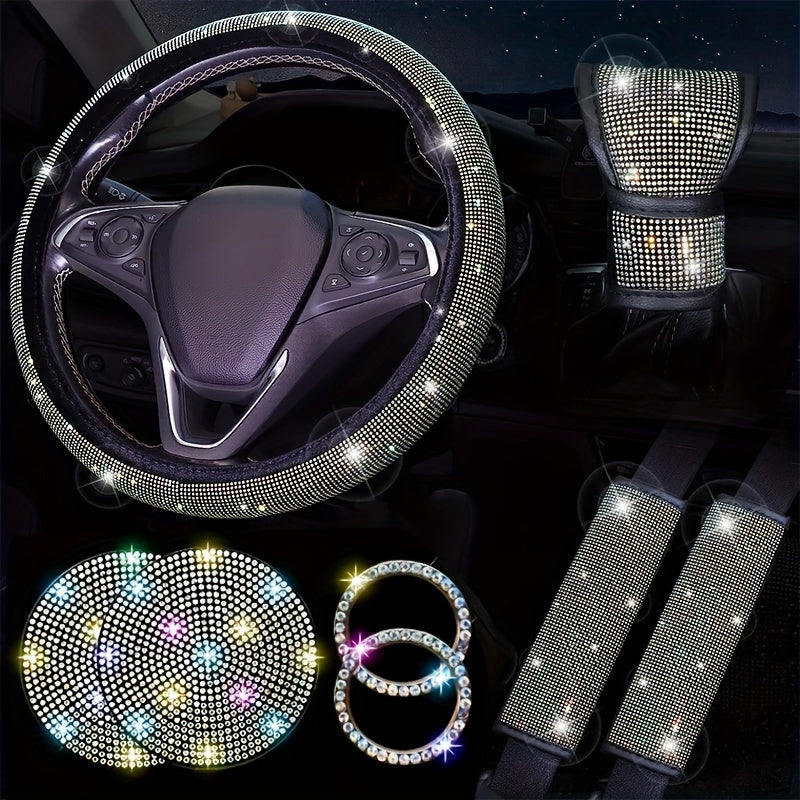 Artificial Rhinestone Car Interior Decoration 8Pcs Set Sparkling Auto Accessories