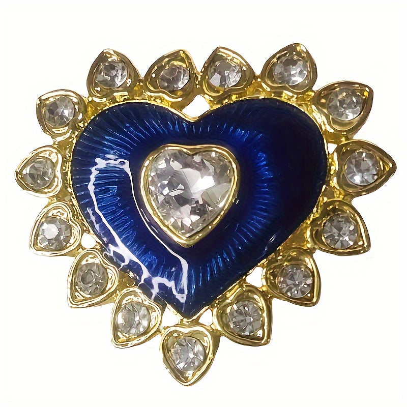Vintage Heart-Shaped Alloy Brooch Pin with Sparkling Crystals and Middle Eastern Design