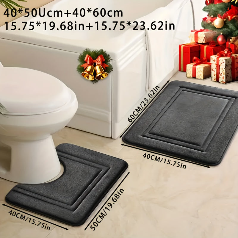 Coral Fleece Bath Mats 2-Pack Non-Slip Absorbent Knit Polyester 530gsm 1.3cm Thick