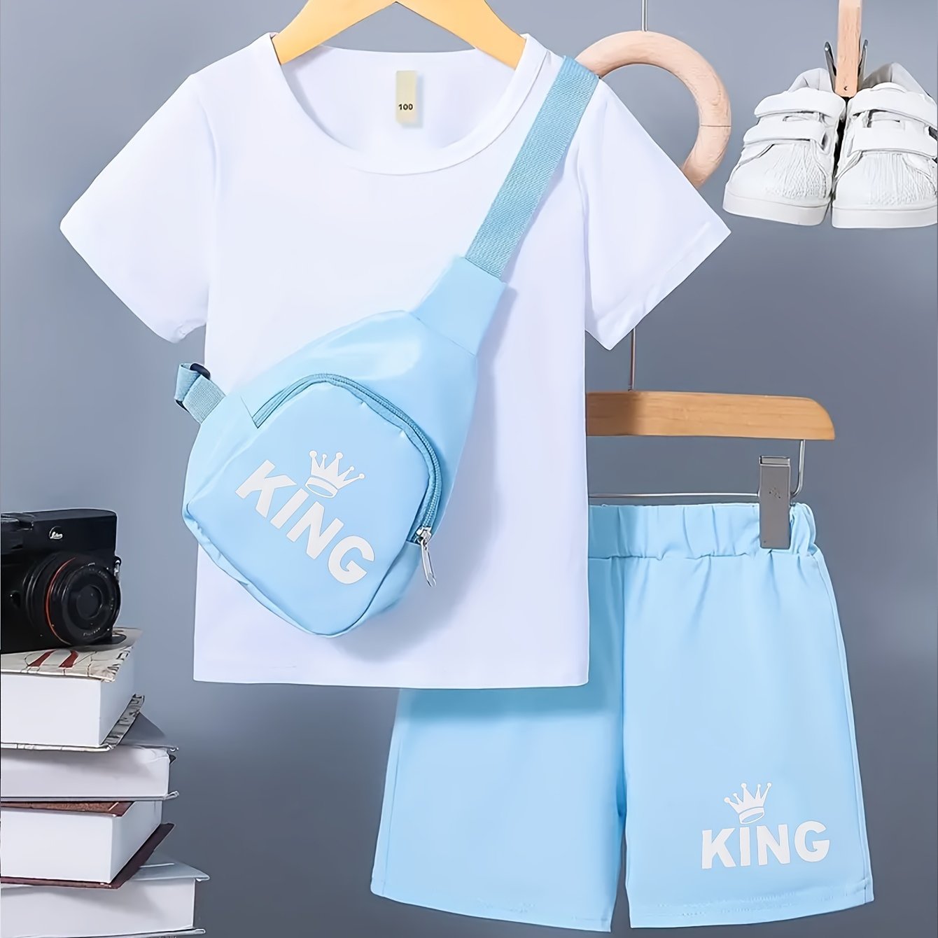 Boys Shorts Set Polyester Solid Color Casual Spring Summer Regular Fit