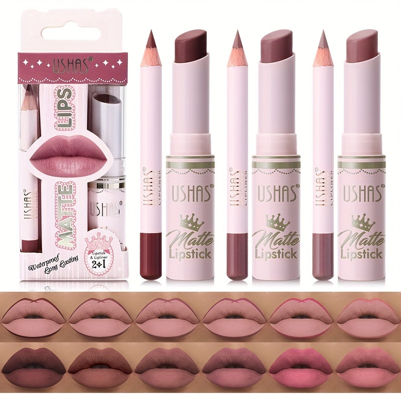 Women Nude Lipstick and Lip Liner Set Waterproof Velvet Long-lasting