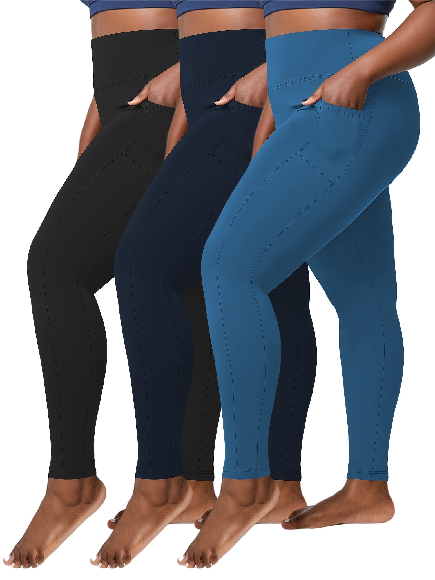 Plus Size High Waist Capri Leggings for Women 3 Pack, Stretchy Knit