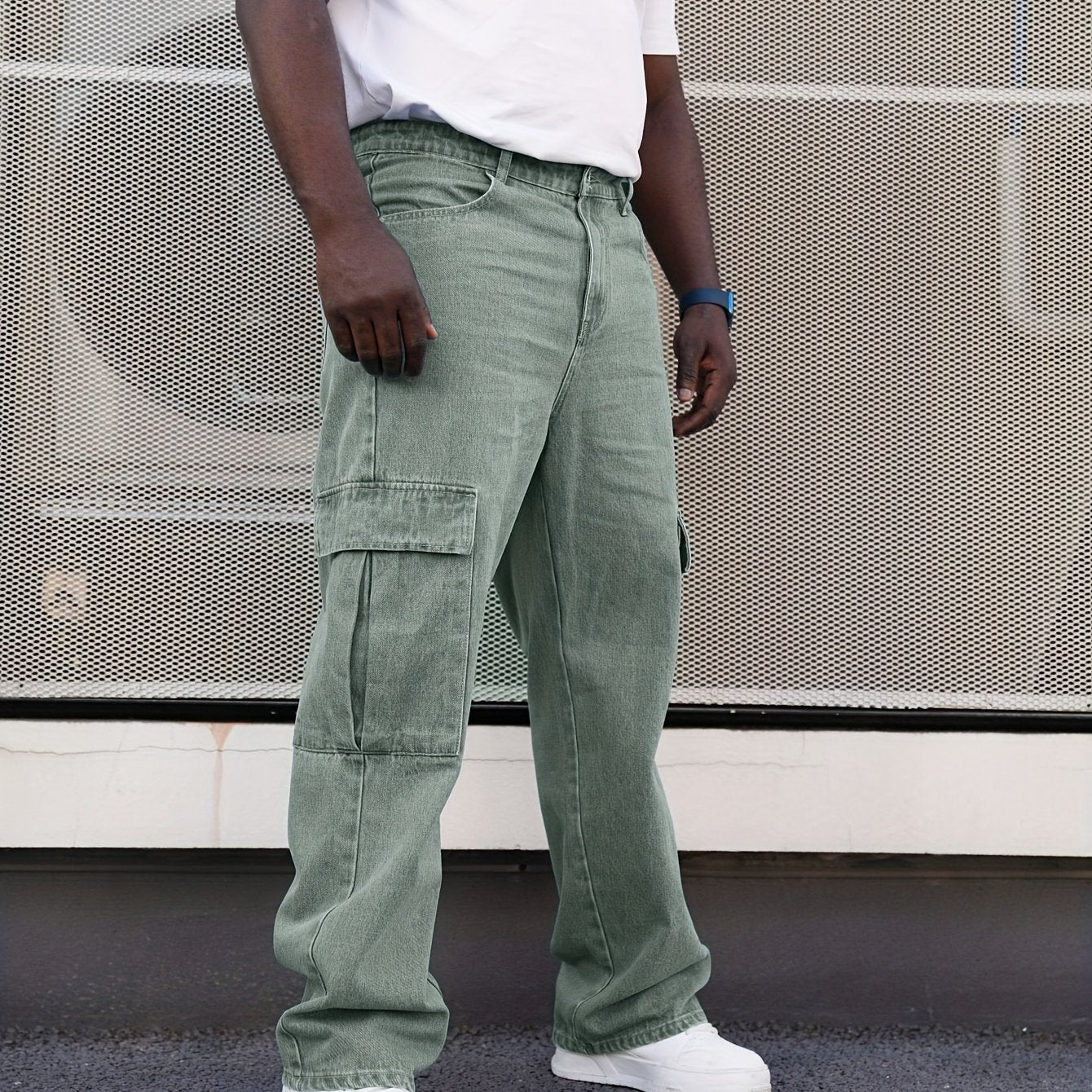 Erkaklar uchun Plus Hajm Cargo Jinslar, erkin fit, ko'p cho'ntakli, to'qilgan mato, barcha mavsum uchun