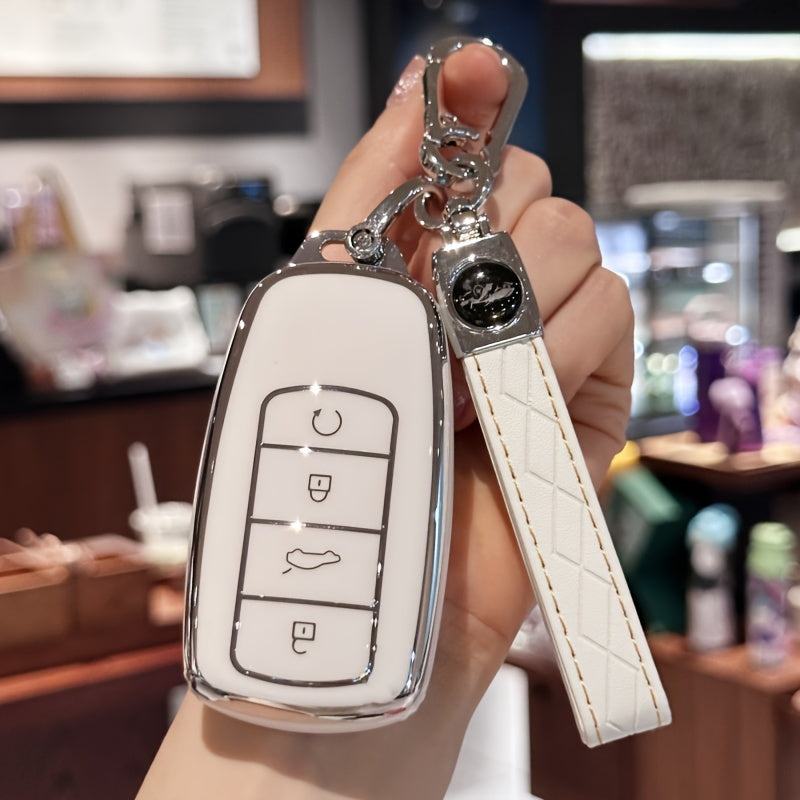 Black TPU Key Fob Cover with Lanyard for SUV Car Key Protector