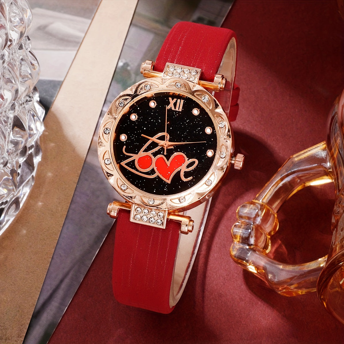 Women's Watch and Jewelry Set for Mother's Day with Rhinestone Accents