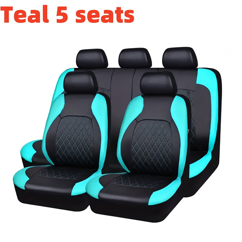 5-Seater PU Leather Diamond Pattern Car Seat Covers Breathable Zipper Airbag Compatible
