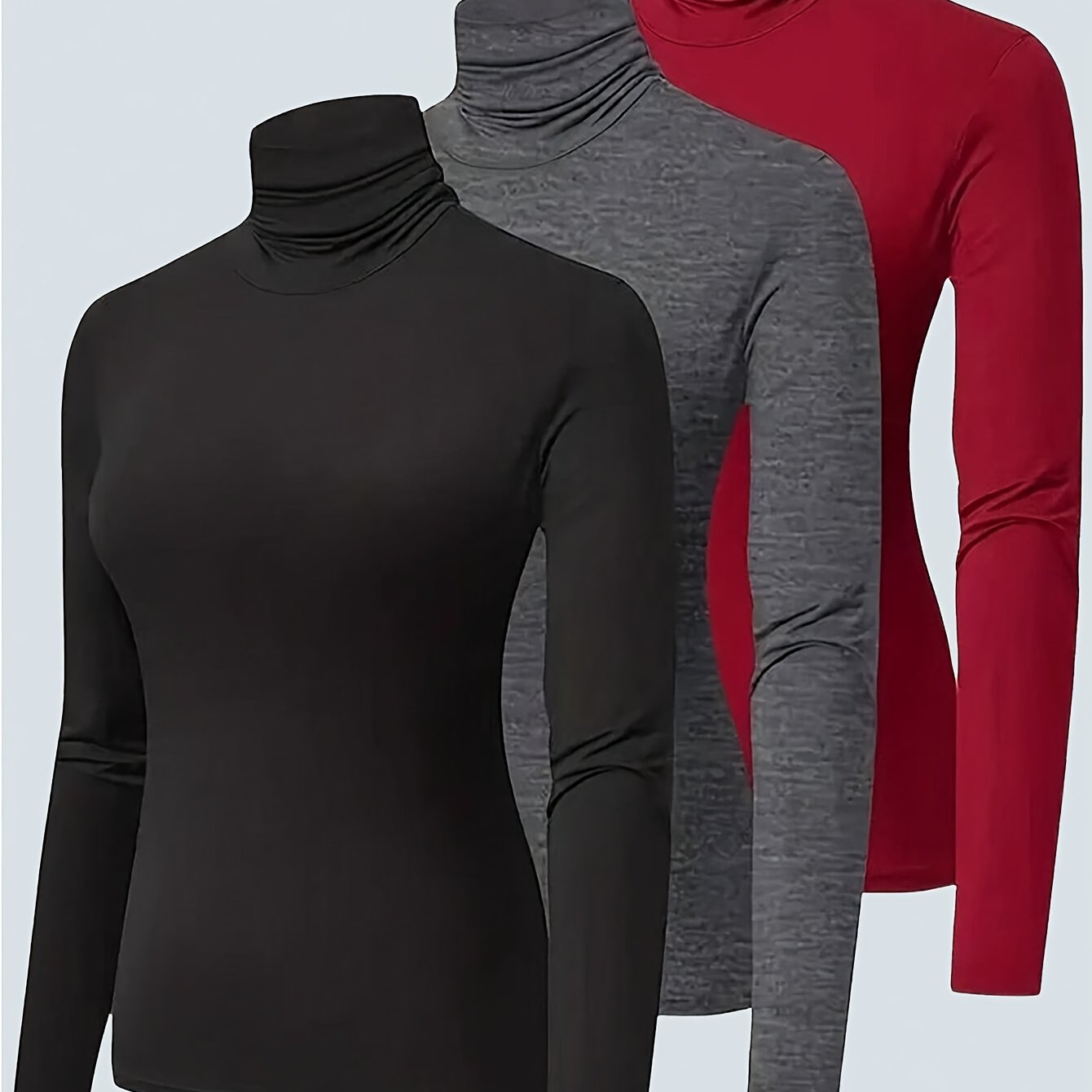 Women's Plus Size Solid Slim Long Sleeve Turtle Neck T-Shirt