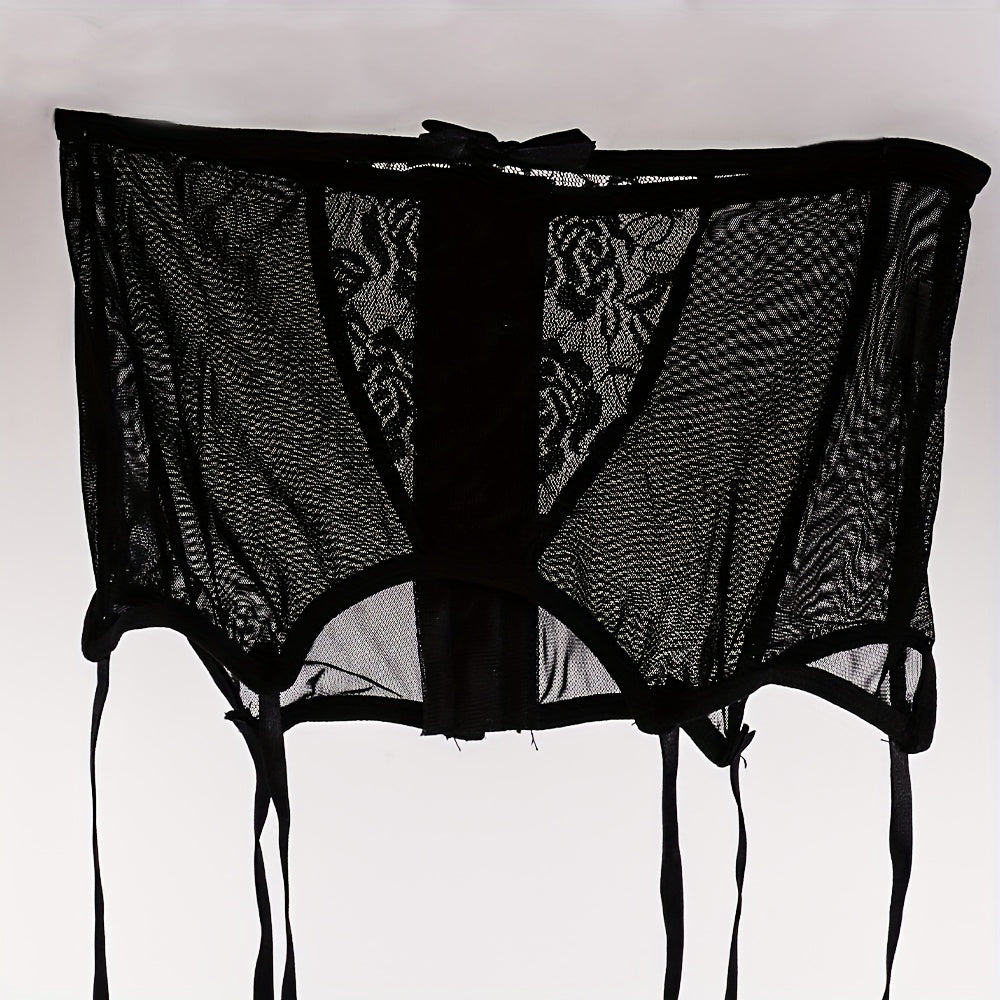 Women Lace Garter Belt Black Sheer Floral Adjustable Set