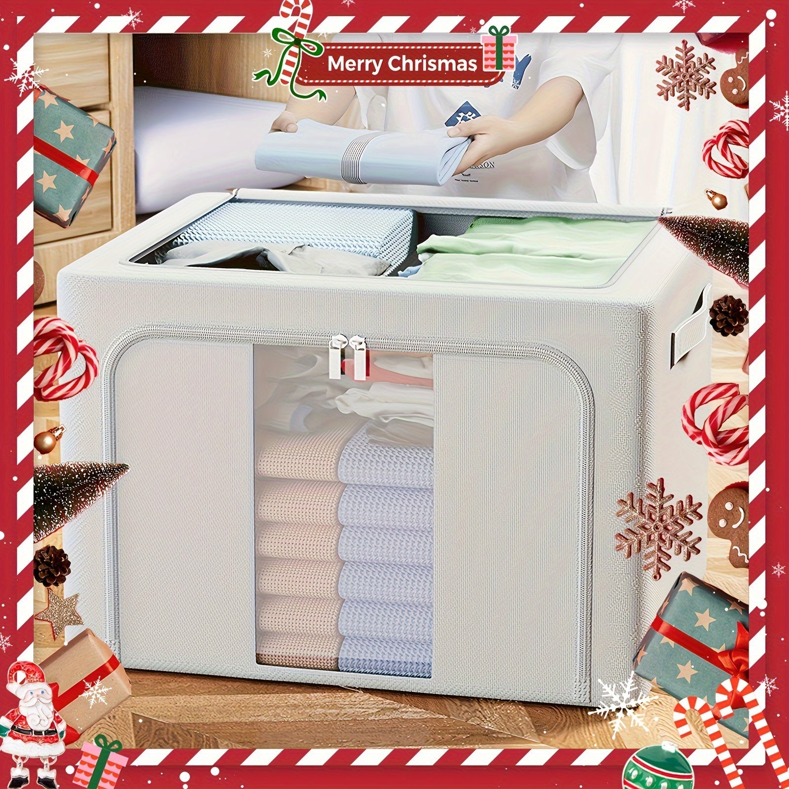 Oxford Fabric Storage Box with Visible Windows Zipper Large Capacity for Clothes and Blankets