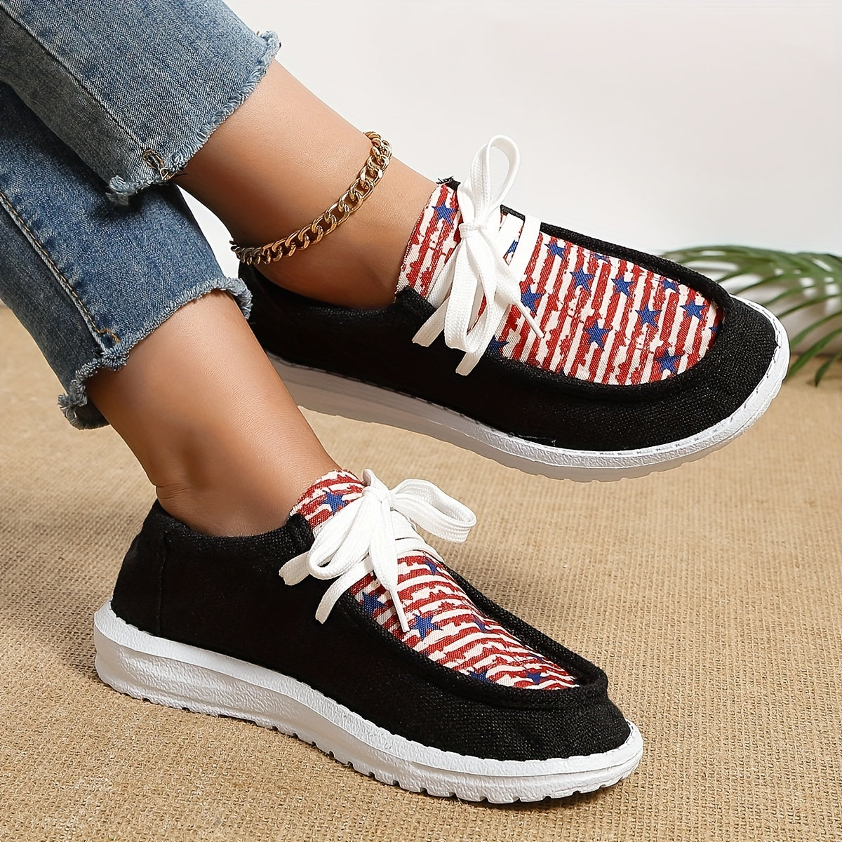 Women's Canvas Flat Sneakers Casual Low Top Loafers Lightweight Shoes