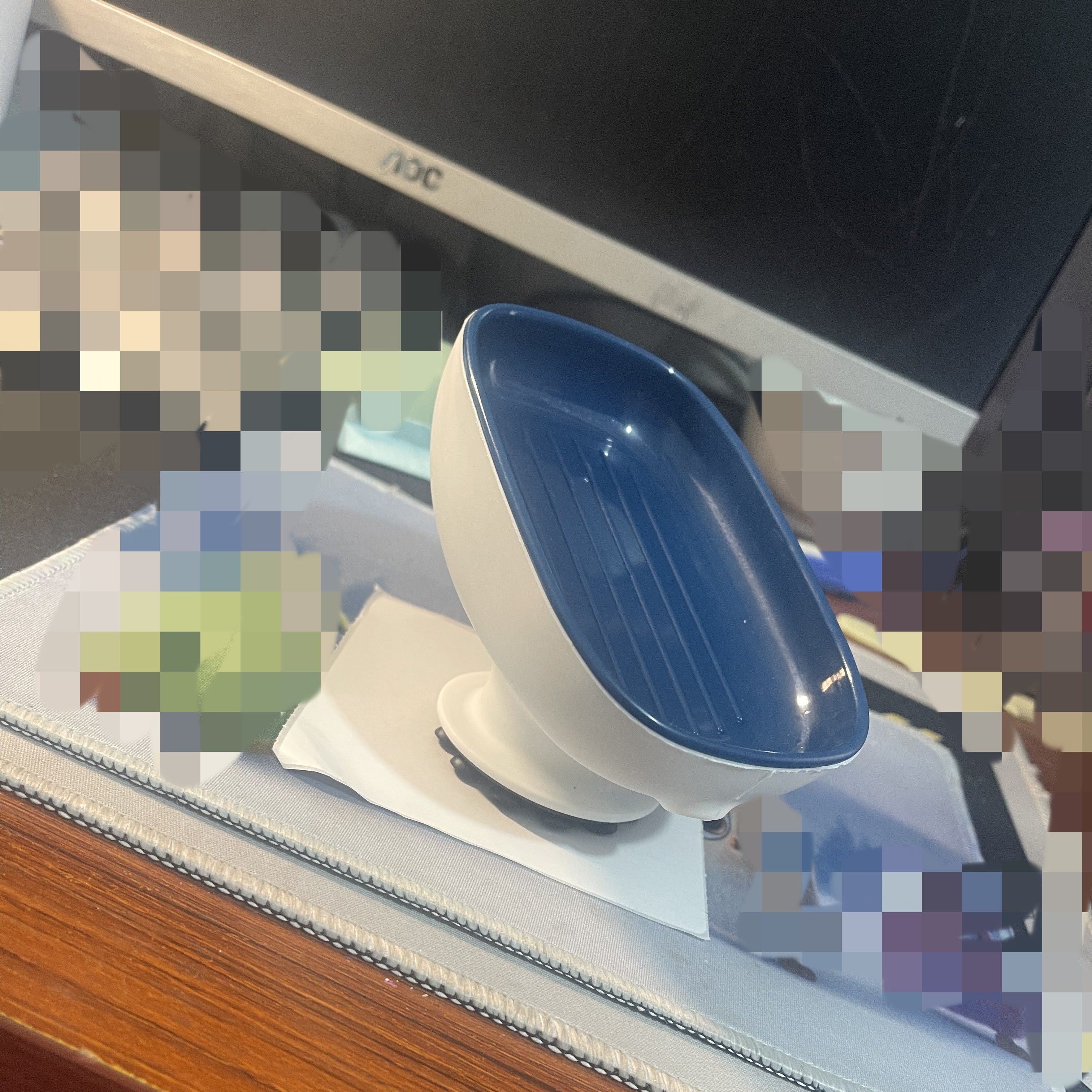 Oval Plastic Soap Dish with Drainage Blue and White Bathroom Organizer