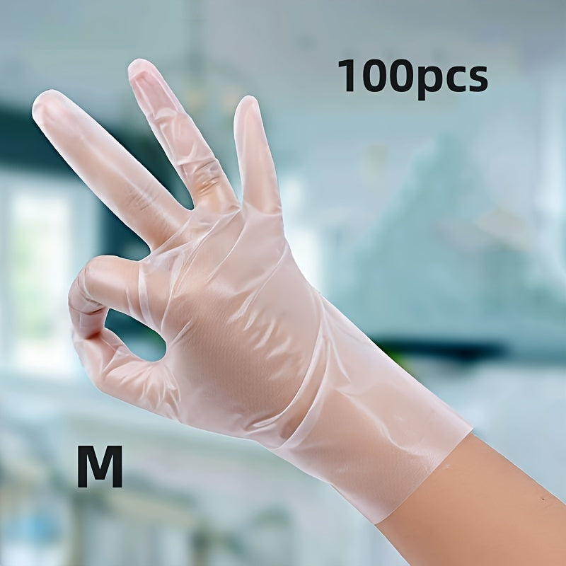 100pcs Clear Thick Durable TPE Disposable Gloves Powder-Free Anti-Static for Cleaning Household Pet Care