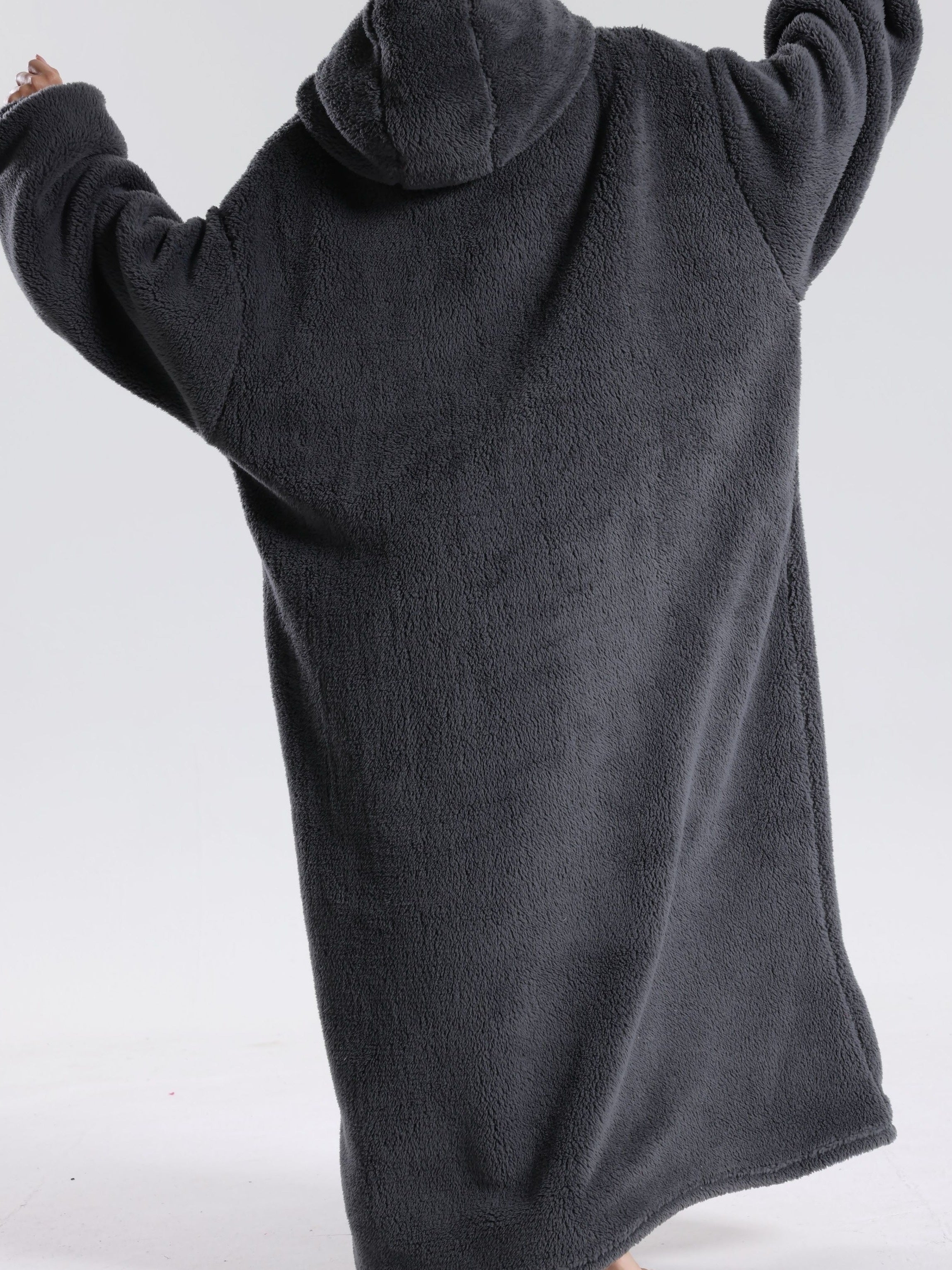 Oversized Hooded Robe for Women with Apple Embroidery Polyester Fleece Loose Fit Fall Winter