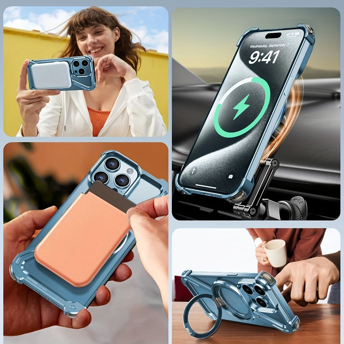 Aviation Aluminum Gold Phone Case for iPhone 13-16 Wireless Charging Magnetic Stand Durable Lightweight