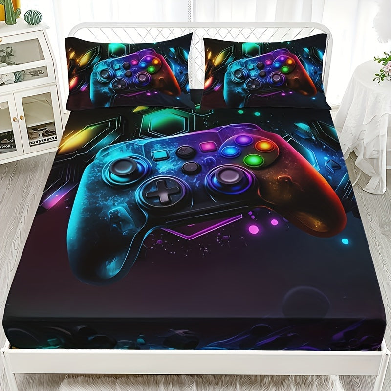 Set of 3 Breathable Gamepad Print Fitted Sheets Mattress Protector Set for Bedroom