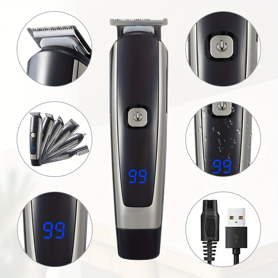 6-in-1 Hair and Beard Trimmer Set with LCD Display USB Rechargeable Body Grooming Kit