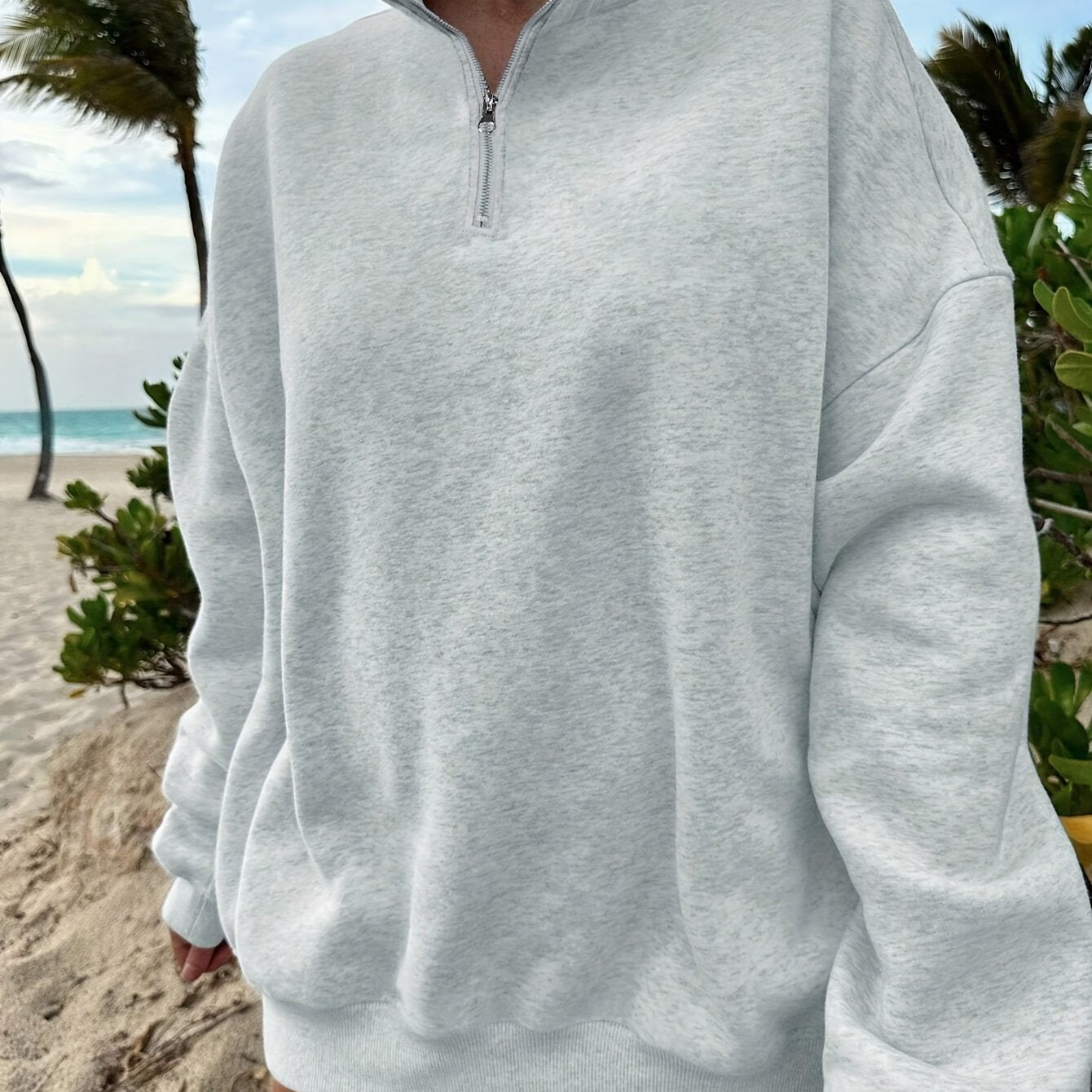 Unisex Oversized Zip Sweatshirt Crewneck Casual Pullover Warm Winter Knit