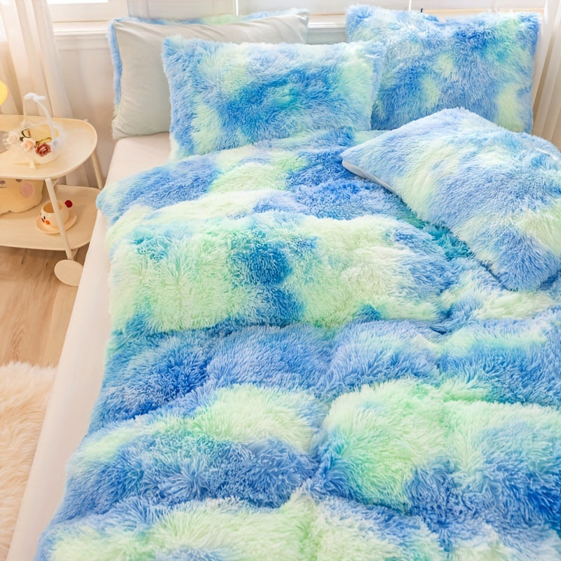 Y2K Tie Dye Plush Duvet Cover Set Includes 1 Duvet Cover and 2 Pillowcases Soft Warm Bedding