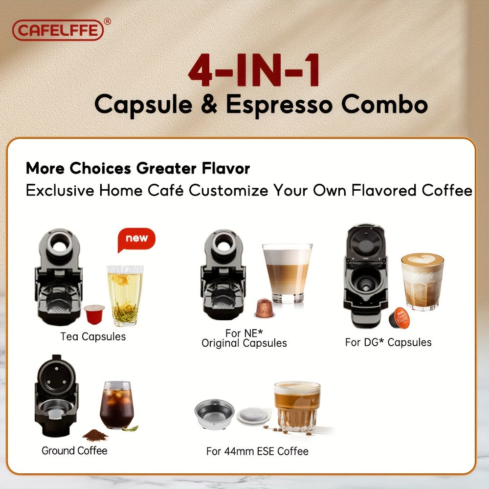 4-in-1 Capsule Coffee Maker with 19 Bar Pump 600ml Water Tank Automatic Shut-Off