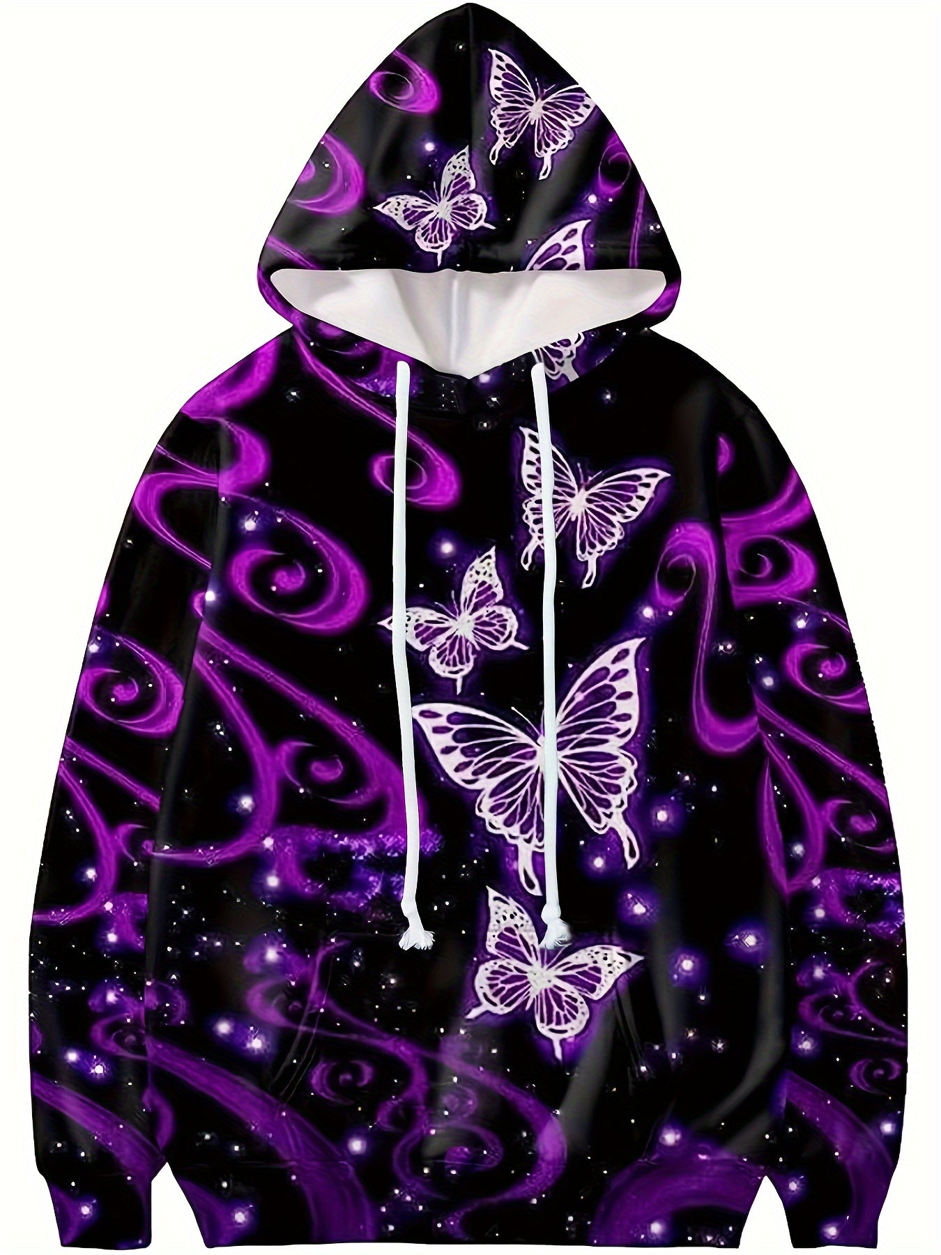 Толстовка женская повседневная с принтом бабочка, с капюшоном и карманами, большой размер