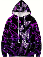 Толстовка женская повседневная с принтом бабочка, с капюшоном и карманами, большой размер