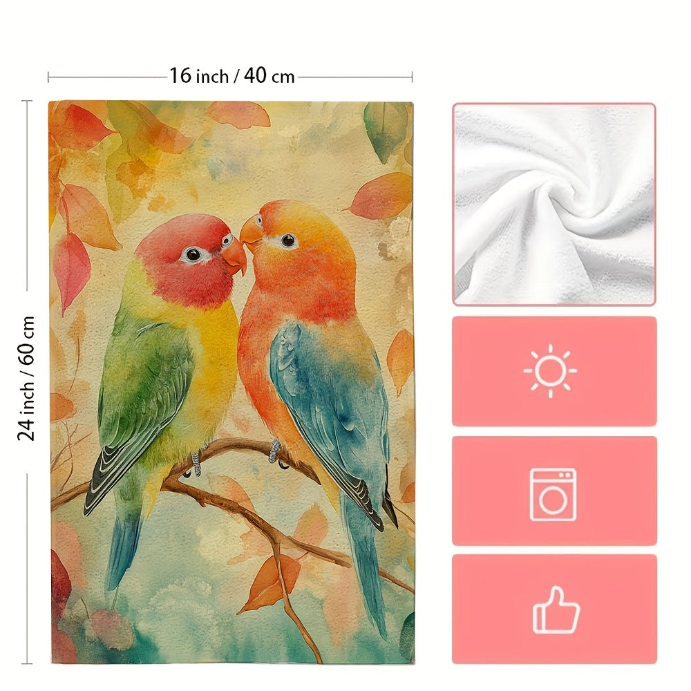 Set of 2 Watercolor Lovebird Kitchen Towels 16x24 Inches Absorbent