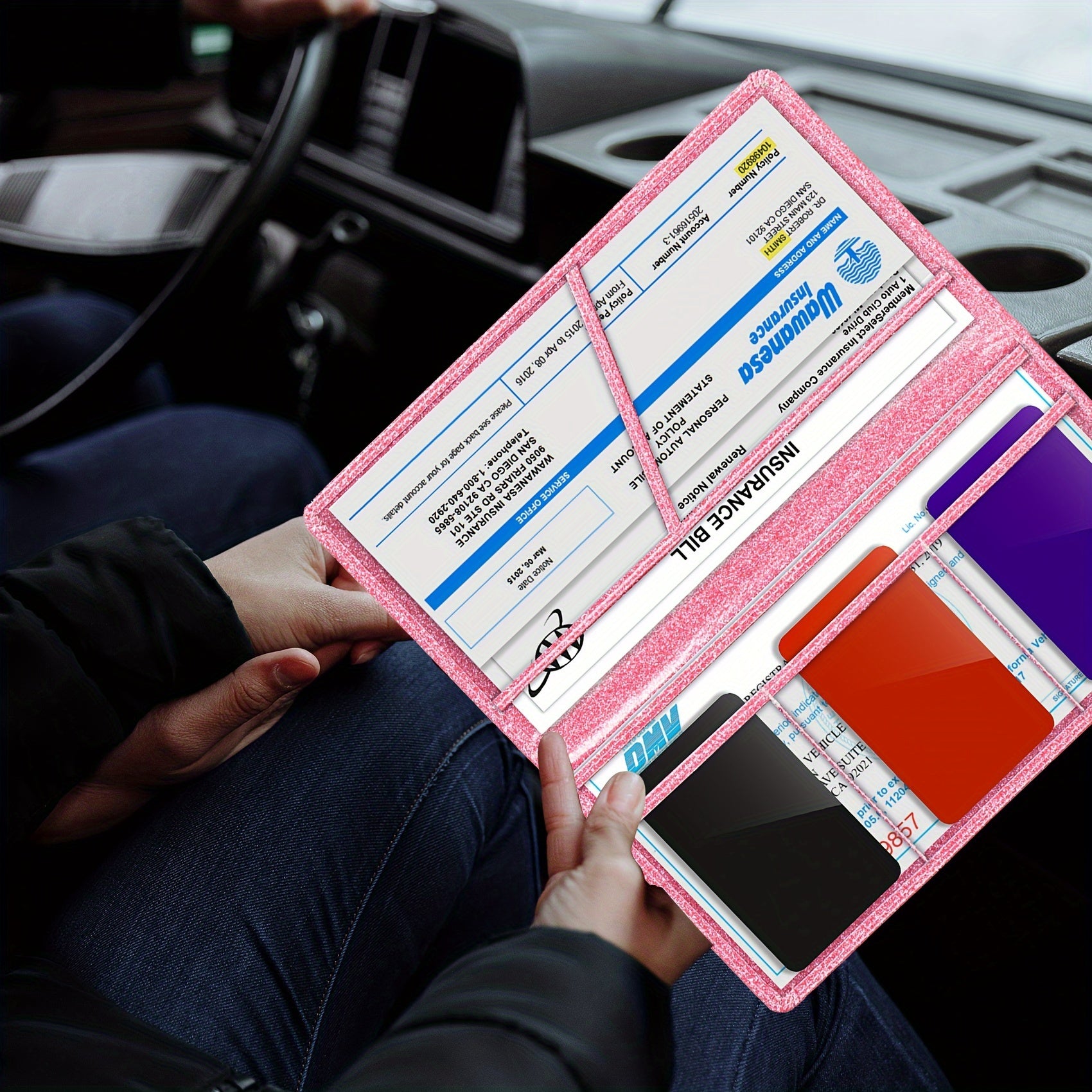 Car Registration and Insurance Card Holder Leather Vehicle License Organizer