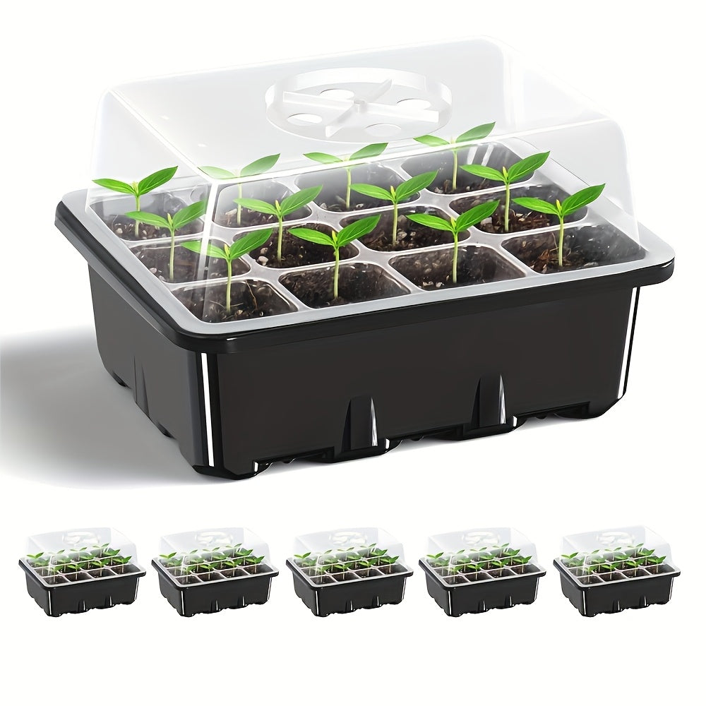 Seed Starter Trays with Elevated Lids 60-Cell Green Adjustable Humidity Vent