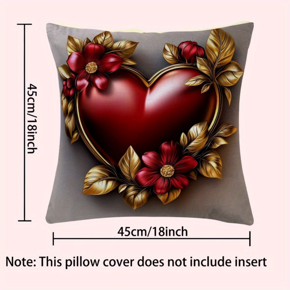 Floral Heart Design Cushion Cover 45.72cm Polyester Zipper Machine Washable Decorative Pillowcase for Living Room