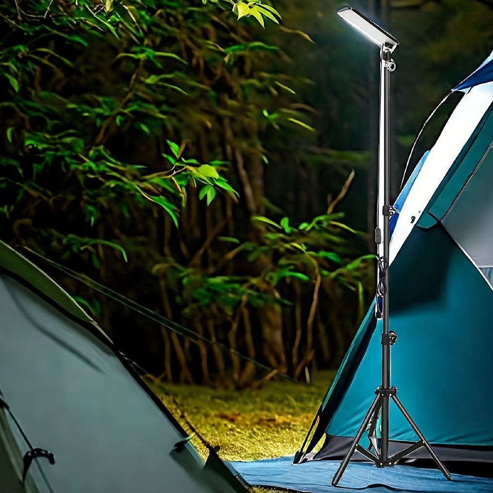 Linterna de camping LED portátil con soporte telescópico, alimentada por USB, resistente al agua y duradera de metal