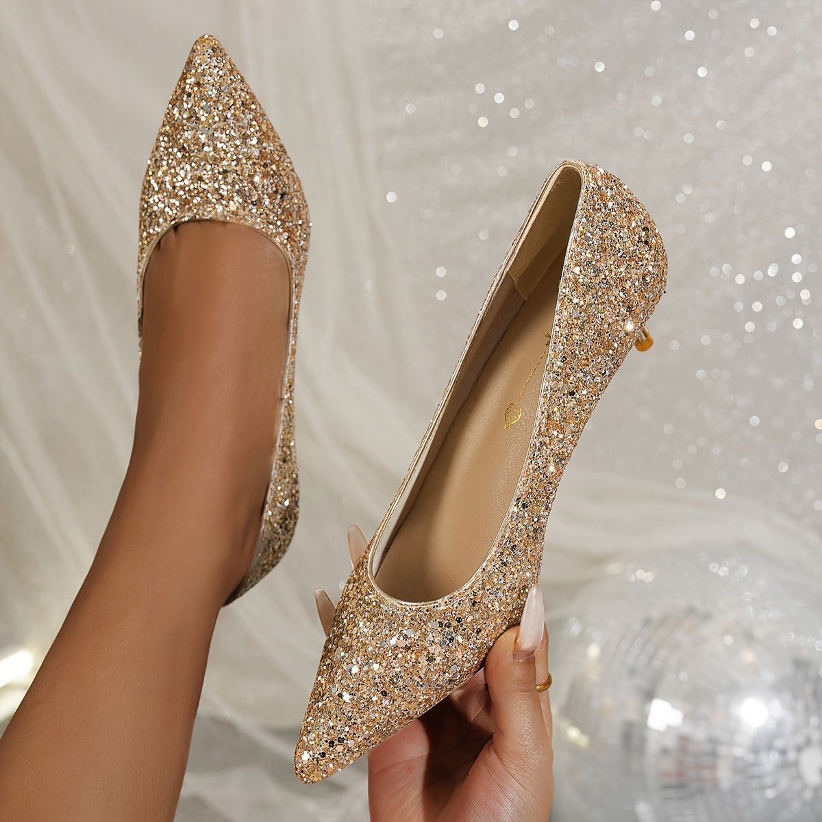 Women's Pointed Mid-Heel Shoes for Weddings and Parties in Gold and Silver