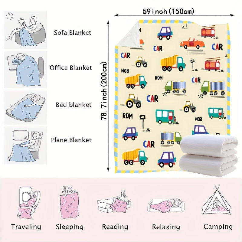 Kids Cartoon Car and Truck Print Flannel Wearable Blanket Soft Warm Tear-Resistant