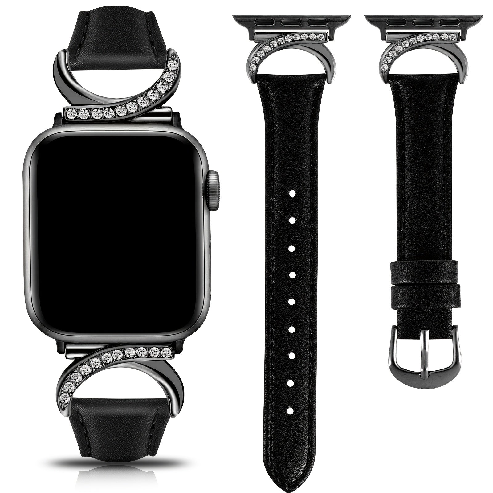 Delicate Leather Watch Strap with C-Shaped Golden Buckle for Apple Watch Series 1-10